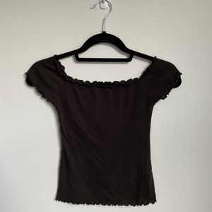 Hollister Black Off the Shoulder Lettuce Cut Top